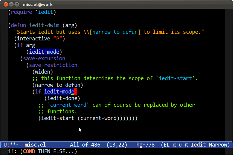 Emacs with IEdit active